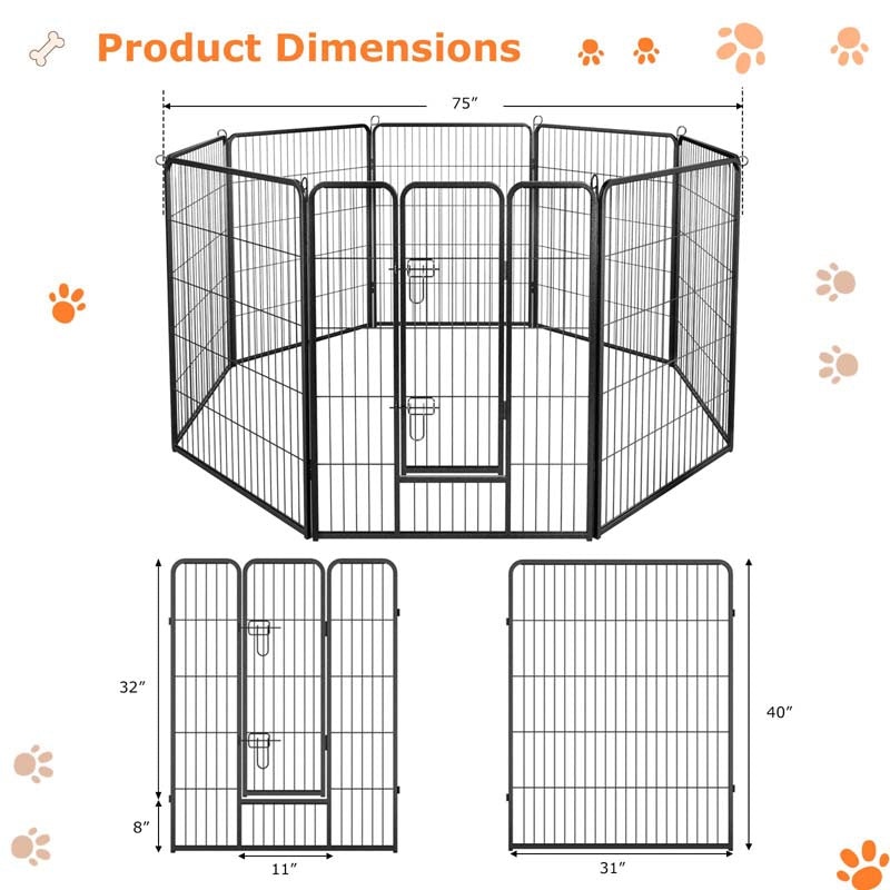 16 Panel 24/32/40" H Dog Playpen with Lock, Heavy Duty Metal Dog Pen with Large Door, Portable Pet Fences for Dogs Outside Garden