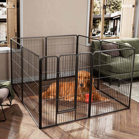 16 Panel 24/32/40" H Dog Playpen with Lock, Heavy Duty Metal Dog Pen with Large Door, Portable Pet Fences for Dogs Outside Garden