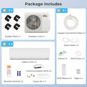 18000 BTU 20 SEER2 Dual Zone Mini Split Air Conditioner & Heater, Works with Alexa, Wifi Enabled Inverter Split System AC Unit with Heat Pump