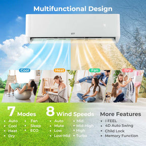 18000 BTU 22 SEER2 Dual Zone Mini Split Air Conditioner & Heater, Works with Alexa, Wifi Enabled Inverter Split System AC Unit with Heat Pump