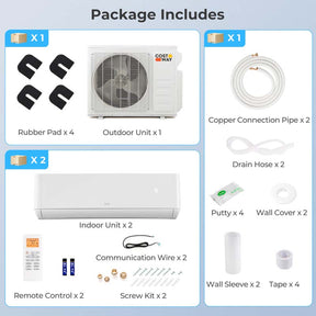 18000 BTU 22 SEER2 Dual Zone Mini Split Air Conditioner & Heater, Works with Alexa, Wifi Enabled Inverter Split System AC Unit with Heat Pump