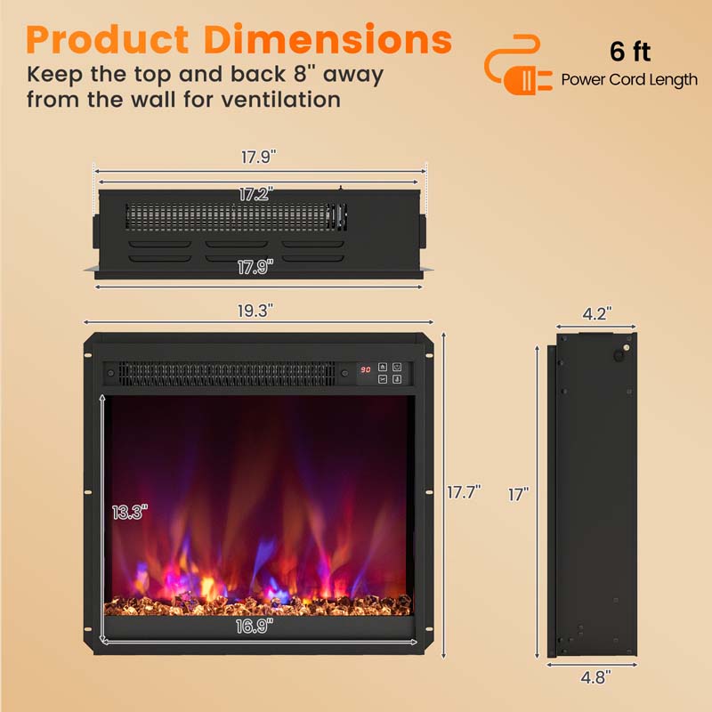 18/23/26 Inch Electric Fireplace Insert, 1500W Recessed Fireplace Heater with Remote Control, 0.5-9H Timer, Adjustable Flame & Ember Bed Color