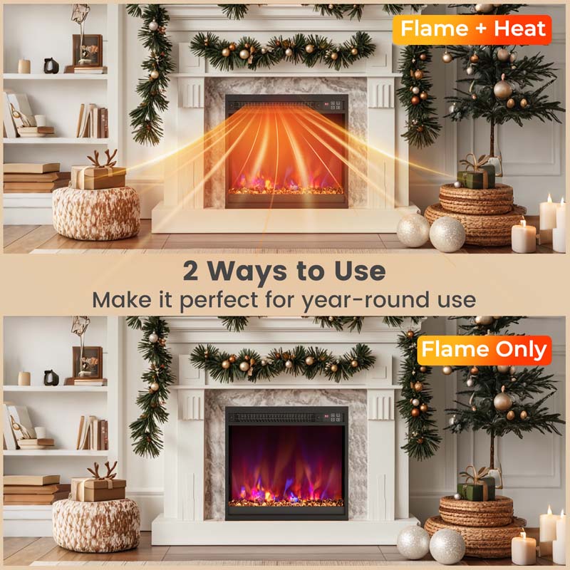 18/23/26 Inch Electric Fireplace Insert, 1500W Recessed Fireplace Heater with Remote Control, 0.5-9H Timer, Adjustable Flame & Ember Bed Color