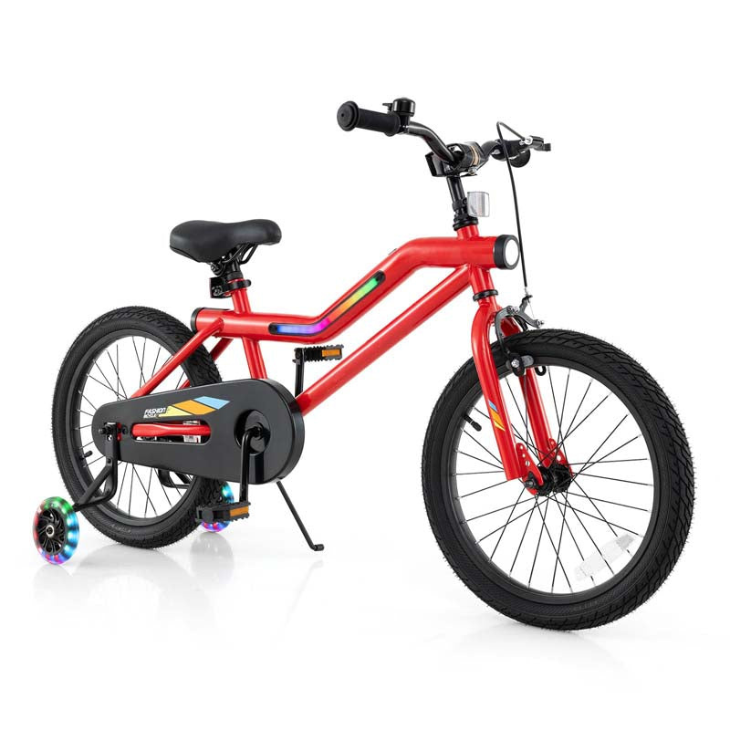 Lighted Kids Bike for 4-8 Years Old Children Sport Bicycle with 7-Mode LED Lighted Frame, Headlight, Flash Training Wheels, Dual-Brake