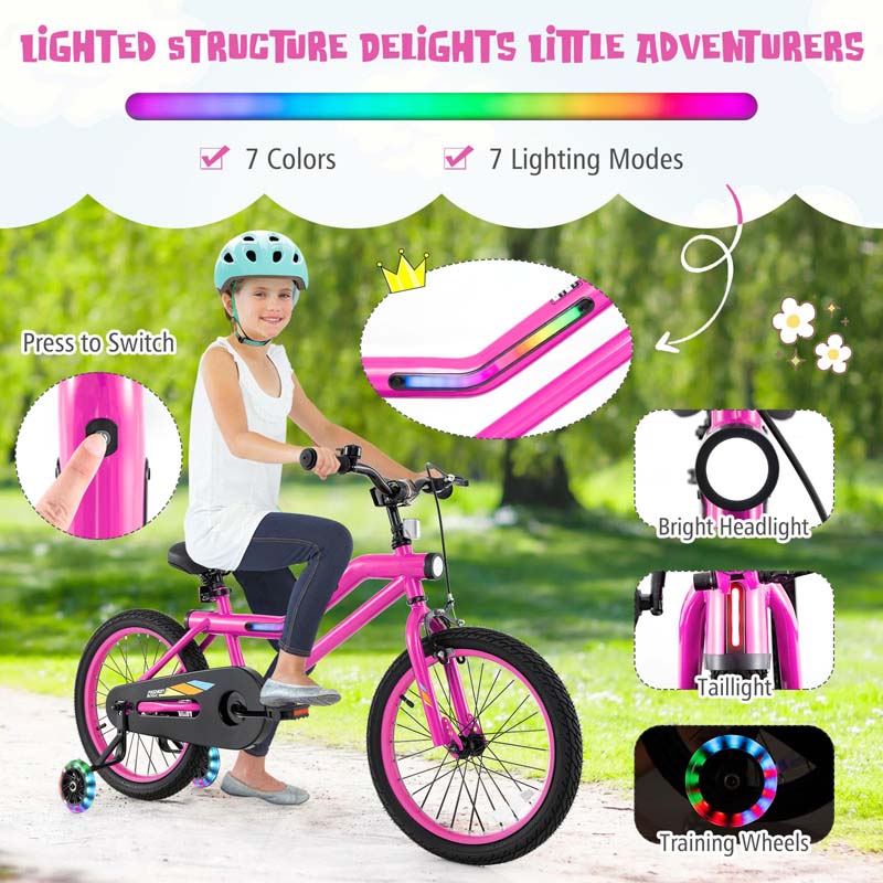 Lighted Kids Bike for 4-8 Years Old Children Sport Bicycle with 7-Mode LED Lighted Frame, Headlight, Flash Training Wheels, Dual-Brake