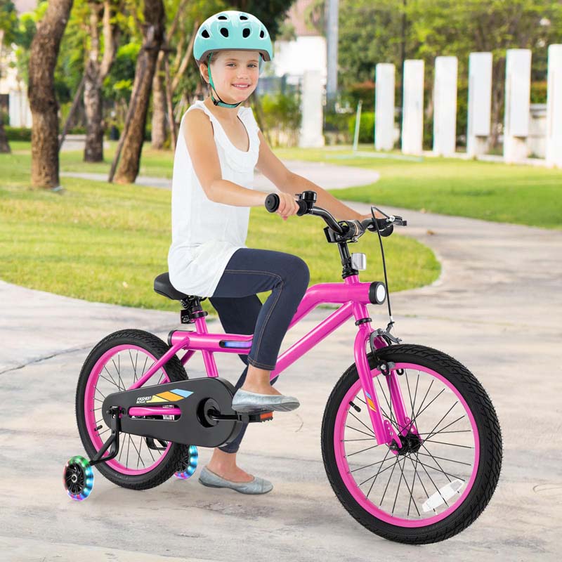 Lighted Kids Bike for 4-8 Years Old Children Sport Bicycle with 7-Mode LED Lighted Frame, Headlight, Flash Training Wheels, Dual-Brake