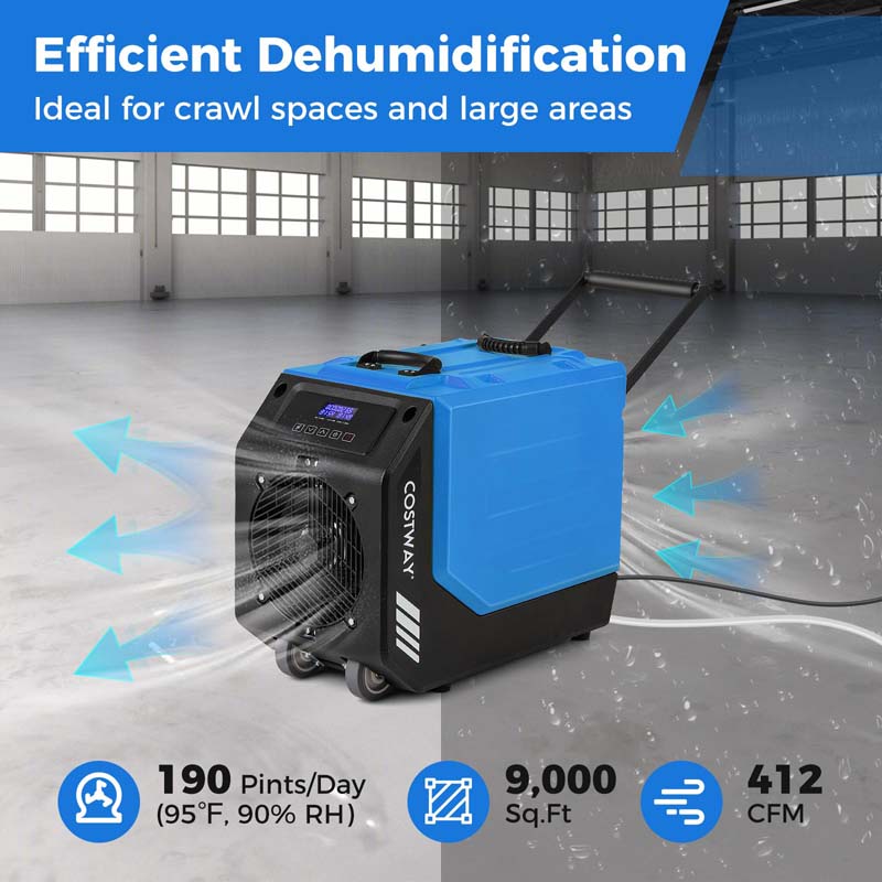 190 PPD Commercial Dehumidifier with Pump & 26 FT Drain Hose, Rotational Molded Industrial Dehumidifier for Basement, Water Damage Restoration