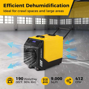 190 PPD Commercial Dehumidifier with Pump & 26 FT Drain Hose, Rotational Molded Industrial Dehumidifier for Basement, Water Damage Restoration