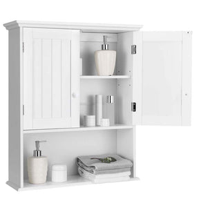 2-Door Wall Mounted Bathroom Storage Cabinet with Adjustable Shelf, Over The Toilet Cabinet, Wood Hanging Medicine Cabinet