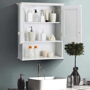 2-Door Wall Mounted Bathroom Storage Cabinet with Adjustable Shelf, Over The Toilet Cabinet, Wood Hanging Medicine Cabinet