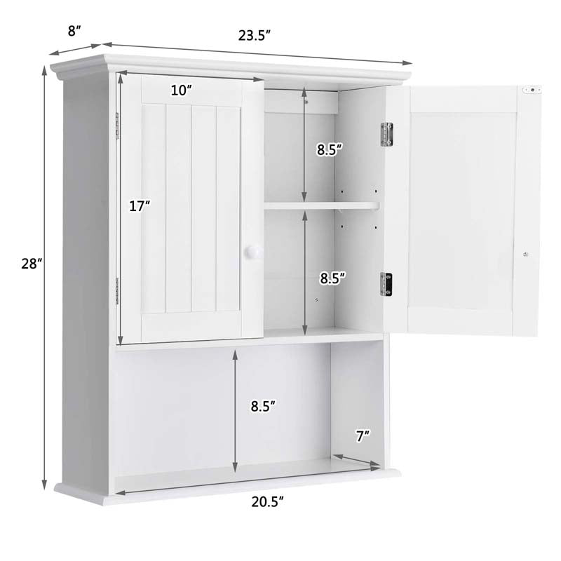 2-Door Wall Mounted Bathroom Storage Cabinet with Adjustable Shelf, Over The Toilet Cabinet, Wood Hanging Medicine Cabinet