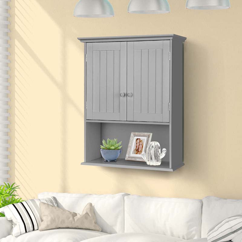 2-Door Wall Mounted Bathroom Storage Cabinet with Adjustable Shelf, Over The Toilet Cabinet, Wood Hanging Medicine Cabinet