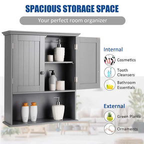 2-Door Wall Mounted Bathroom Storage Cabinet with Adjustable Shelf, Over The Toilet Cabinet, Wood Hanging Medicine Cabinet