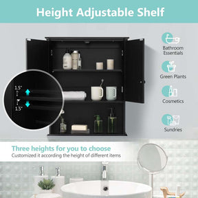 2-Door Wall Mounted Bathroom Storage Cabinet with Adjustable Shelf, Over The Toilet Cabinet, Wood Hanging Medicine Cabinet