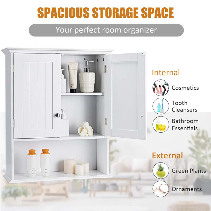 2-Door Wall Mounted Bathroom Storage Cabinet with Adjustable Shelf, Over The Toilet Cabinet, Wood Hanging Medicine Cabinet