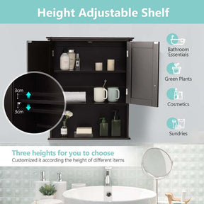 2-Door Wall Mounted Bathroom Storage Cabinet with Adjustable Shelf, Over The Toilet Cabinet, Wood Hanging Medicine Cabinet