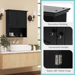 2-Door Wall Mounted Bathroom Storage Cabinet with Adjustable Shelf, Over The Toilet Cabinet, Wood Hanging Medicine Cabinet