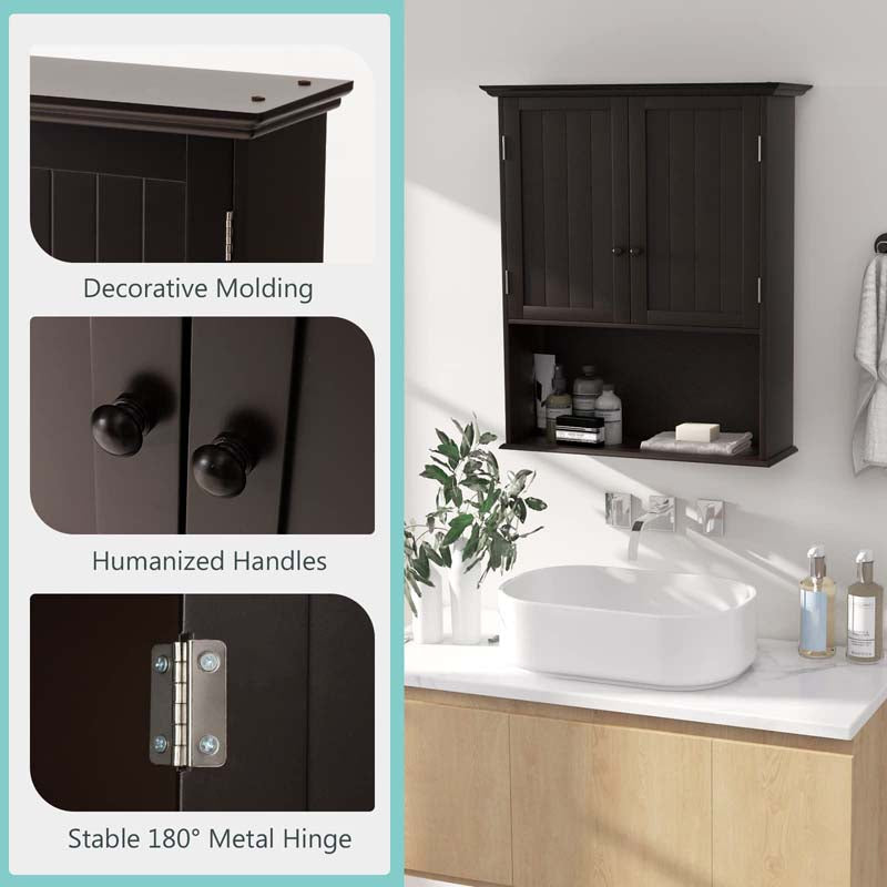 2-Door Wall Mounted Bathroom Storage Cabinet with Adjustable Shelf, Over The Toilet Cabinet, Wood Hanging Medicine Cabinet