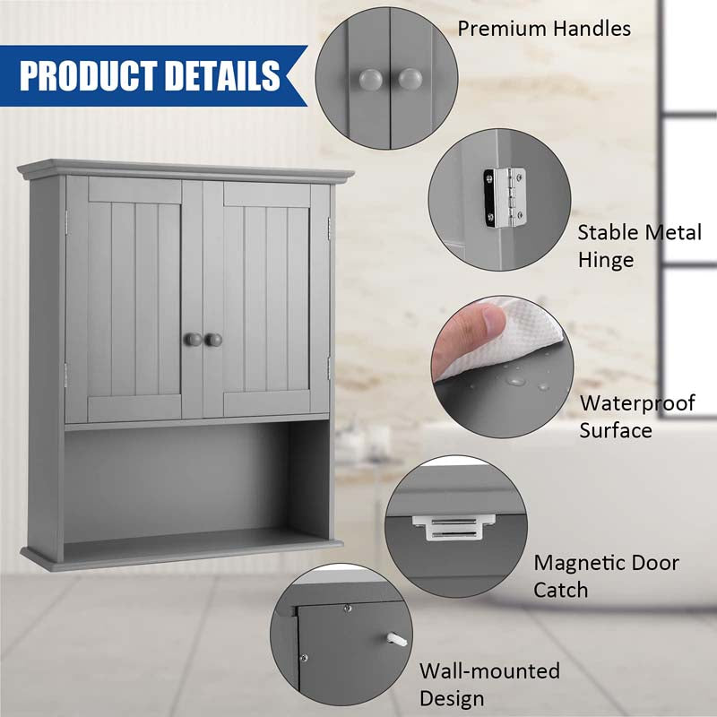 2-Door Wall Mounted Bathroom Storage Cabinet with Adjustable Shelf, Over The Toilet Cabinet, Wood Hanging Medicine Cabinet