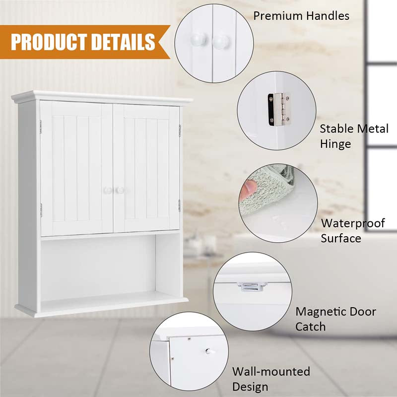 2-Door Wall Mounted Bathroom Storage Cabinet with Adjustable Shelf, Over The Toilet Cabinet, Wood Hanging Medicine Cabinet