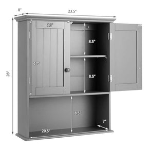2-Door Wall Mounted Bathroom Storage Cabinet with Adjustable Shelf, Over The Toilet Cabinet, Wood Hanging Medicine Cabinet