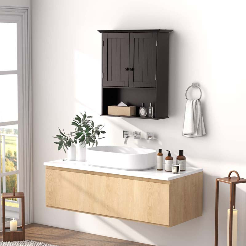 2-Door Wall Mounted Bathroom Storage Cabinet with Adjustable Shelf, Over The Toilet Cabinet, Wood Hanging Medicine Cabinet