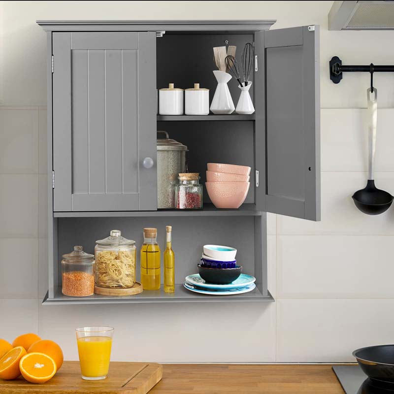 2-Door Wall Mounted Bathroom Storage Cabinet with Adjustable Shelf, Over The Toilet Cabinet, Wood Hanging Medicine Cabinet