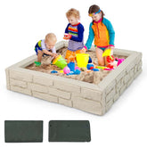 47"x 47" HDPE Kids Sandbox w/Oxford Cover, Bottom Liner, Weather Resistant Outdoor Sand Pit for Backyard Lawn Garden Beach