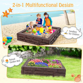 47"x 47" HDPE Kids Sandbox w/Oxford Cover, Bottom Liner, Weather Resistant Outdoor Sand Pit for Backyard Lawn Garden Beach