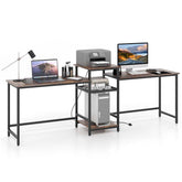 97" Extra Long 2-Person Computer Desk with Power Outlet and Printer Stand, Home Office Computer Workstation Double Gaming Table