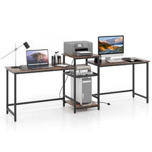 97" Extra Long 2-Person Computer Desk with Power Outlet and Printer Stand, Home Office Computer Workstation Double Gaming Table