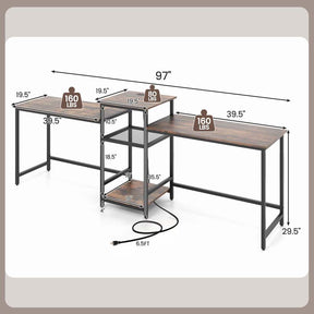 97" Extra Long 2-Person Computer Desk with Power Outlet and Printer Stand, Home Office Computer Workstation Double Gaming Table