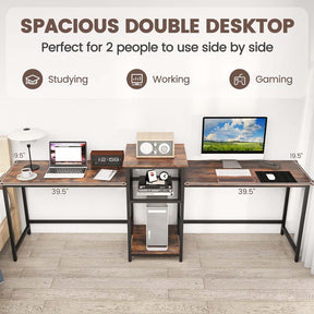 97" Extra Long 2-Person Computer Desk with Power Outlet and Printer Stand, Home Office Computer Workstation Double Gaming Table