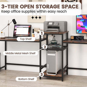 97" Extra Long 2-Person Computer Desk with Power Outlet and Printer Stand, Home Office Computer Workstation Double Gaming Table