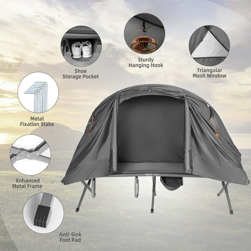 2-Person 4-in-1 Camping Cot Tent Off-Ground Elevated Folding Tent with Cover, Mattress & Roller Carrying Bag