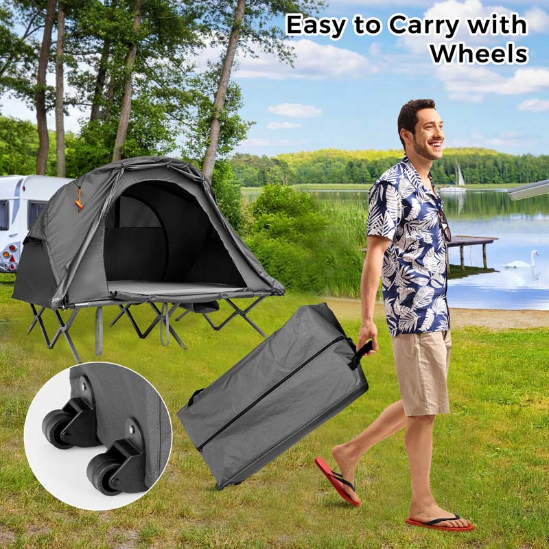 2-Person 4-in-1 Camping Cot Tent Off-Ground Elevated Folding Tent with Cover, Mattress & Roller Carrying Bag