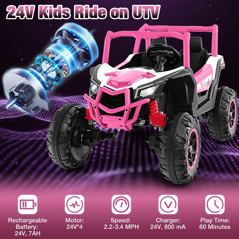 4WD/2WD 2-Seater Kids Ride on UTV, 24V Battery Powered Electric Toy Car with Remote Control, Suspension Spring