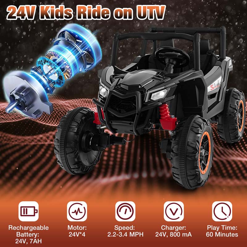 4WD/2WD 2-Seater Kids Ride on UTV, 24V Battery Powered Electric Toy Car with Remote Control, Suspension Spring