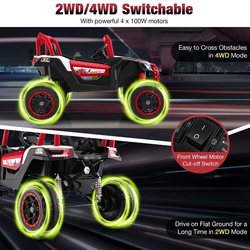 4WD/2WD 2-Seater Kids Ride on UTV, 24V Battery Powered Electric Toy Car with Remote Control, Suspension Spring