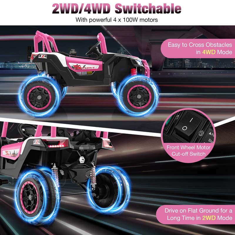 4WD/2WD 2-Seater Kids Ride on UTV, 24V Battery Powered Electric Toy Car with Remote Control, Suspension Spring