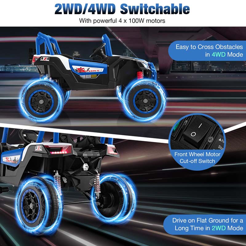 4WD/2WD 2-Seater Kids Ride on UTV, 24V Battery Powered Electric Toy Car with Remote Control, Suspension Spring