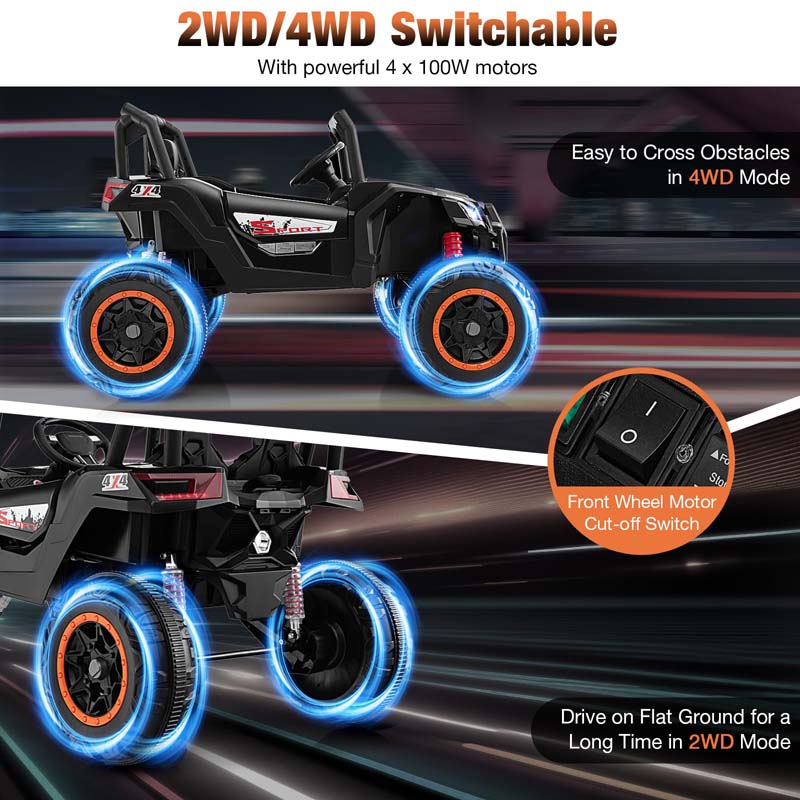 4WD/2WD 2-Seater Kids Ride on UTV, 24V Battery Powered Electric Toy Car with Remote Control, Suspension Spring