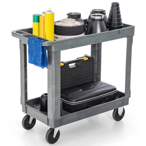 2-Tier Industrial Service Utility Cart Heavy-Duty PP Rolling Work Cart with 550 LBS Max Load and Storage Handle