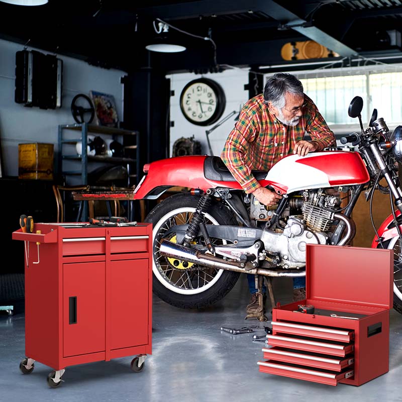 2-in-1 Rolling Tool Chest, 5-Drawer Tool Storage Cabinet with Wheels, Adjustable Shelf, Tool Box Organizer for Garage Warehouse Workshop