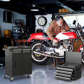 2-in-1 Rolling Tool Chest, 5-Drawer Tool Storage Cabinet with Wheels, Adjustable Shelf, Tool Box Organizer for Garage Warehouse Workshop