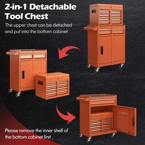 2-in-1 Rolling Tool Chest, 5-Drawer Tool Storage Cabinet with Wheels, Adjustable Shelf, Tool Box Organizer for Garage Warehouse Workshop