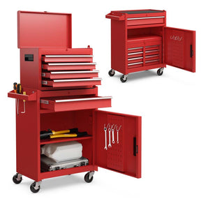 2-in-1 Rolling Tool Chest, 5-Drawer Tool Storage Cabinet with Wheels, Adjustable Shelf, Tool Box Organizer for Garage Warehouse Workshop