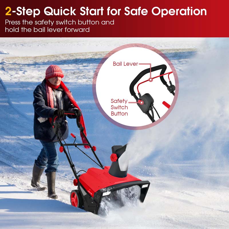 20" 120V 15A Walk-Behind Snow Thrower w/LED Headlights & 180° Rotating Chute, 10" Depth Clearing Path, Electric Snow Blower for Driveway