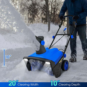 20" 120V 15A Walk-Behind Snow Thrower w/LED Headlights & 180° Rotating Chute, 10" Depth Clearing Path, Electric Snow Blower for Driveway