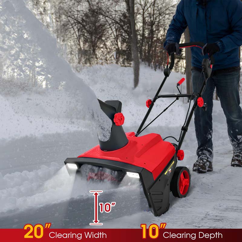 20" 120V 15A Walk-Behind Snow Thrower w/LED Headlights & 180° Rotating Chute, 10" Depth Clearing Path, Electric Snow Blower for Driveway